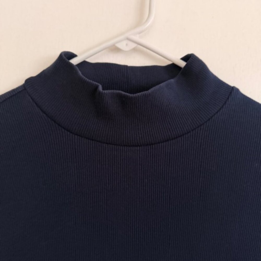 Old Navy Navy Blue Ribbed Knit Mock Neck Long Sleeve Bodycon Mini Dress L - Picture 3 of 7